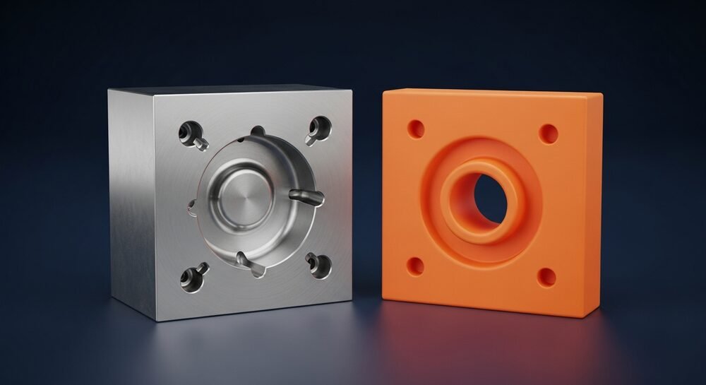 Aluminium polyurethane casting mould die with matching square PU part — DTECH SOLUTION Ahmedabad