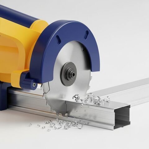 Aluminium bar being cut to exact length
