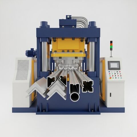 Aluminium profiles being extruded through precision dies
